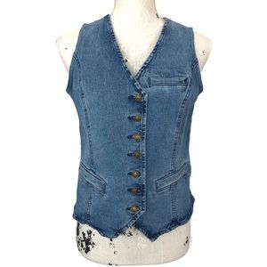 $10 SALE! DG2 DIANE GILMAN Blue Jean Denim Vest Buttons Size S
